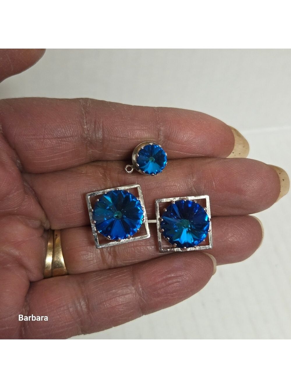 Vintage Danté Men's Electric Blue Rivoli Crystal Cufflinks and Stick Pin Set